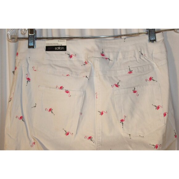 NEW SLIMSATION Golf Walking Shorts Size 4 White Flamingo Print Slimming Pull-On - Picture 4 of 4